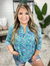 Load image into Gallery viewer, Lizzy Babydoll Top in Teal Brushstrokes