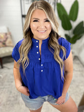 Load image into Gallery viewer, Pleat Detail Button Up Blouse in Royal Blue