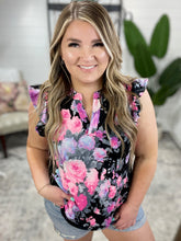 Load image into Gallery viewer, Lizzy Flutter Sleeve Top in Black and Dusty Pink Floral