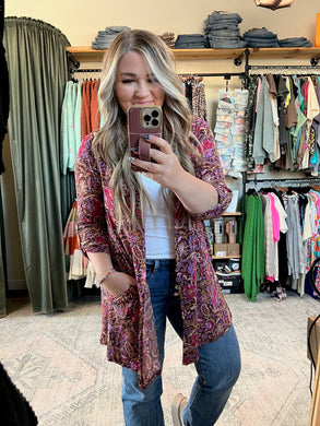 Lizzy Cardigan in Chocolate Paisley