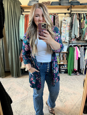 Lizzy Cardigan in Hunter Green Floral Paisley