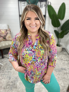 Lizzy Top in Magenta and Lime Painted Abstract