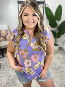 Lizzy Flutter Sleeve Top in Lavender French Floral