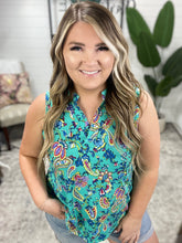 Load image into Gallery viewer, Lizzy Tank Top in Emerald and Aqua Multi Floral
