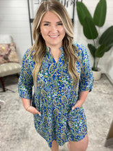 Load image into Gallery viewer, Lizzy Dress in Royal and Yellow Paisley