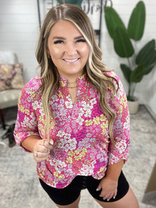 Lizzy Top in Hot Pink and Bubblegum Pink Ditsy Floral