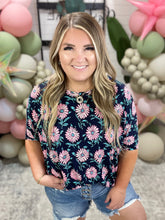 Load image into Gallery viewer, Essential Blouse in Navy and Pink Daisies