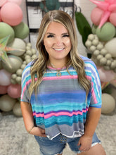 Load image into Gallery viewer, Essential Blouse in Teal and Grey Multi Stripe