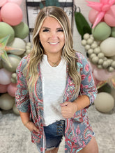 Load image into Gallery viewer, Lizzy Cardigan in Grey and Coral Paisley