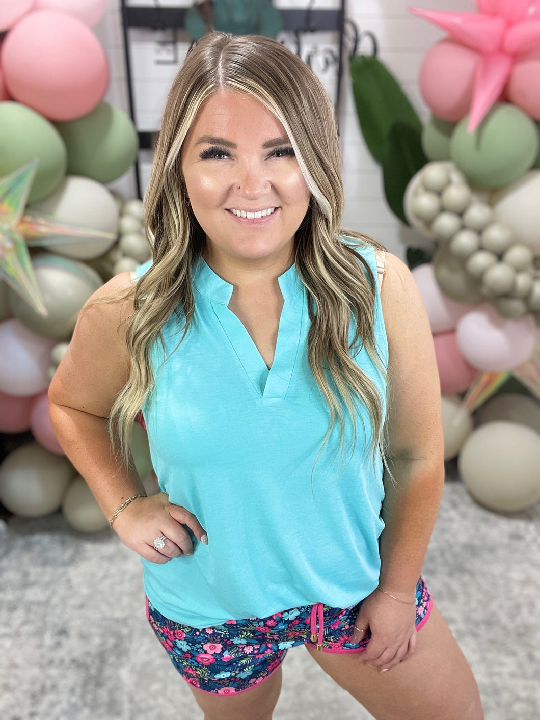 Lizzy Sleeveless Tank in Neon Blue