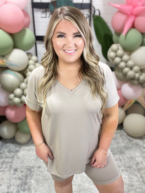 Brushed V-Neck Top & Biker Short Set