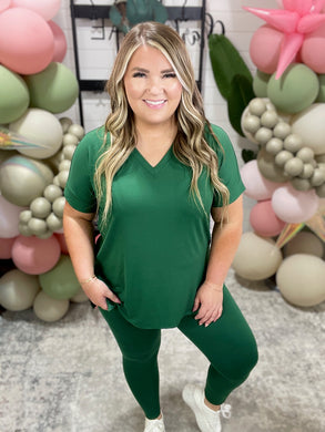Brushed V- Neck Short Sleeve & Leggings Set