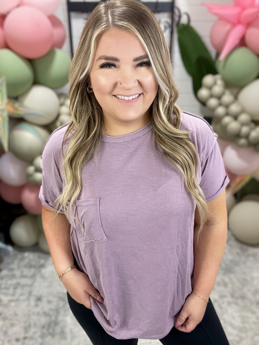 Casually Cool Patch Pocket Tee in Mauve