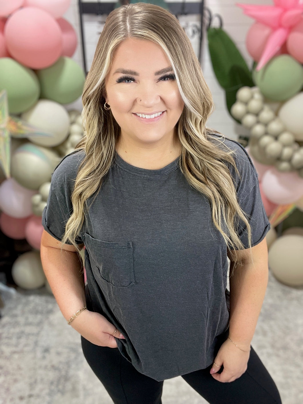 Casually Cool Patch Pocket Tee in Charcoal