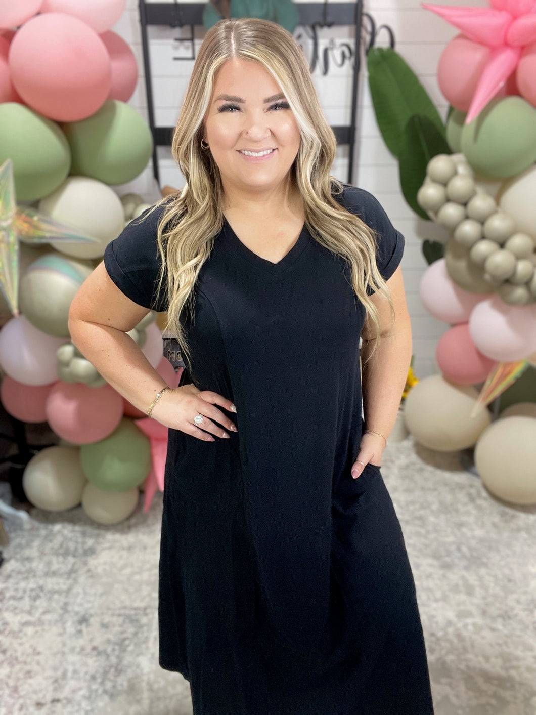 Modern Maritime Shift Maxi Dress in Black