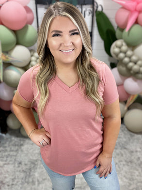 Heart and Soul V-Neck Top in Dusty Pink