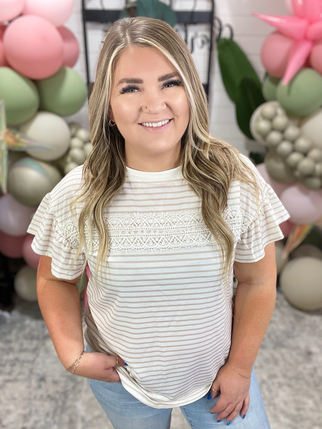 Hand to Hold Lace Detail Striped Top