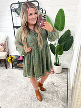 Load image into Gallery viewer, Romantic Ditsy Floral Babydoll Dress in Green