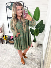 Load image into Gallery viewer, Romantic Ditsy Floral Babydoll Dress in Green