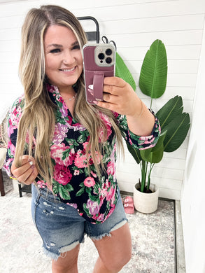 Navy Lavender Floral Gabby Top