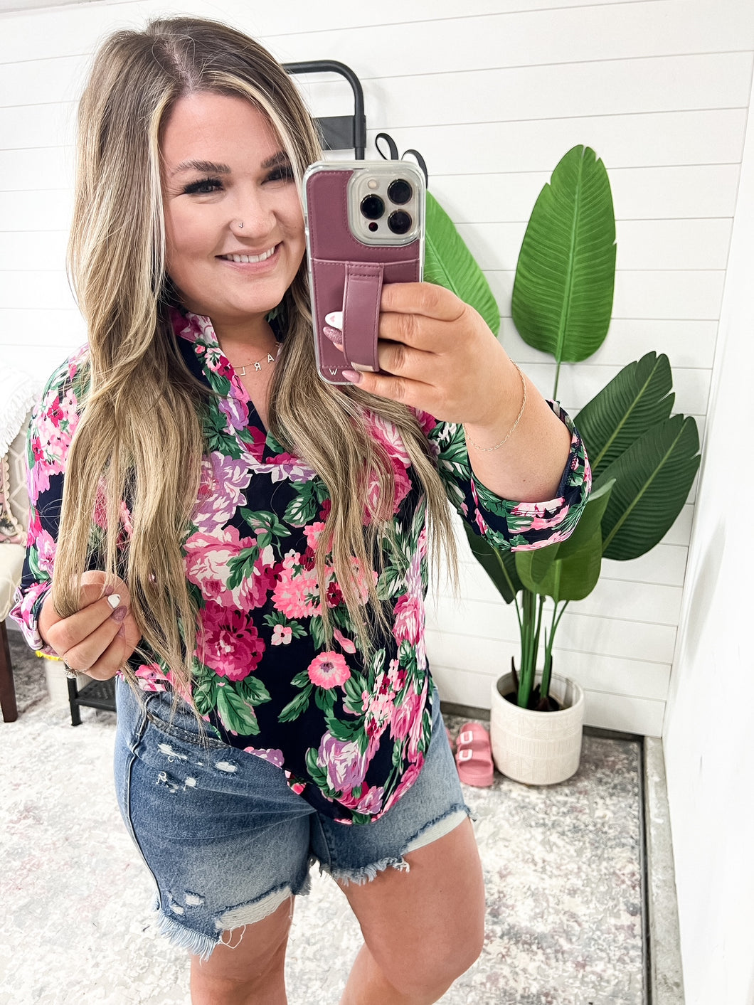 Navy Lavender Floral Gabby Top