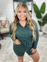 Load image into Gallery viewer, Getting Out Long Sleeve Hoodie Romper in Smoked Spruce