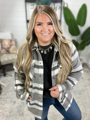 Norah Plaid Shacket in Classic Grey and White