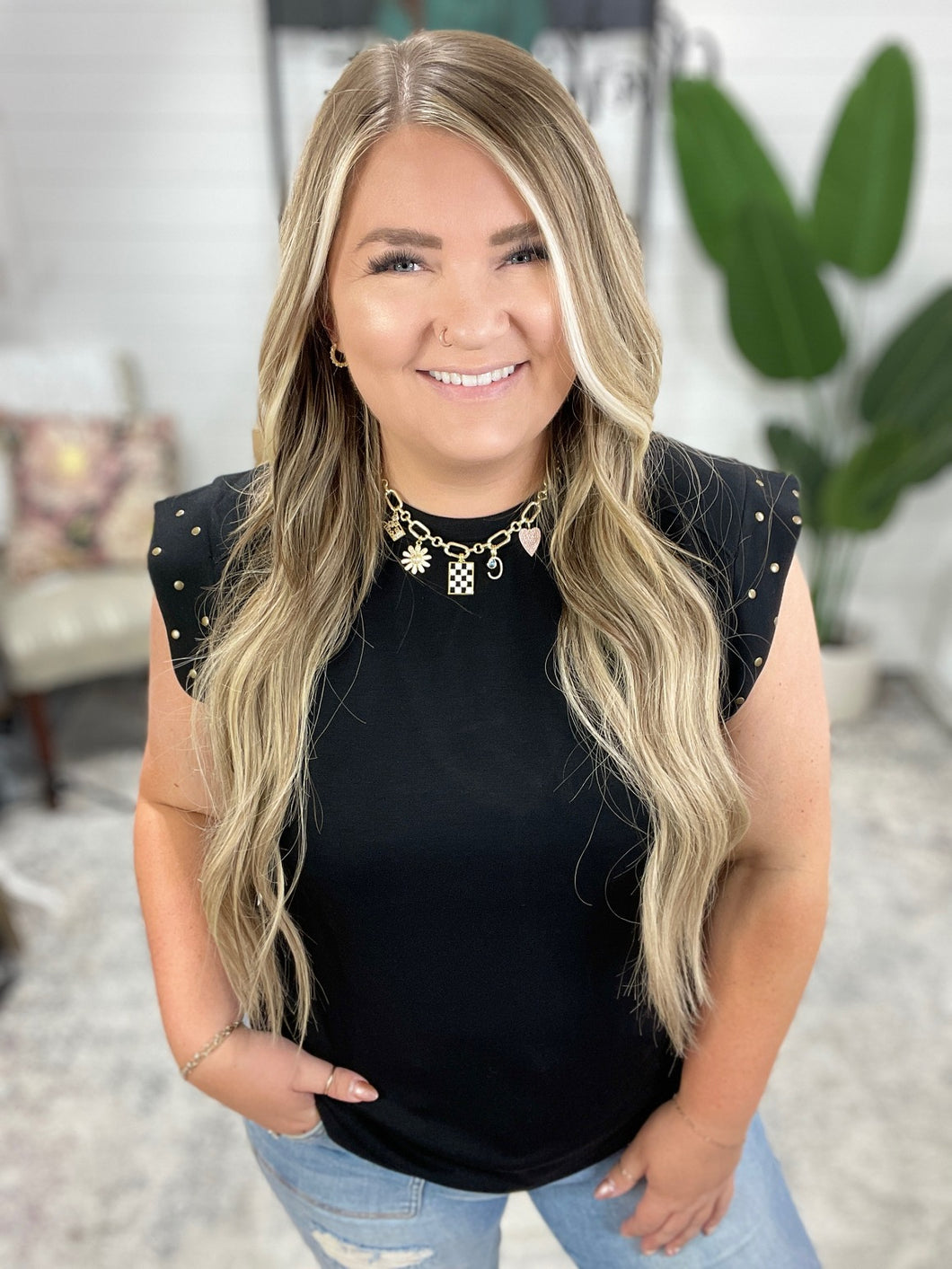 My Domain Studded Cap Sleeve Top