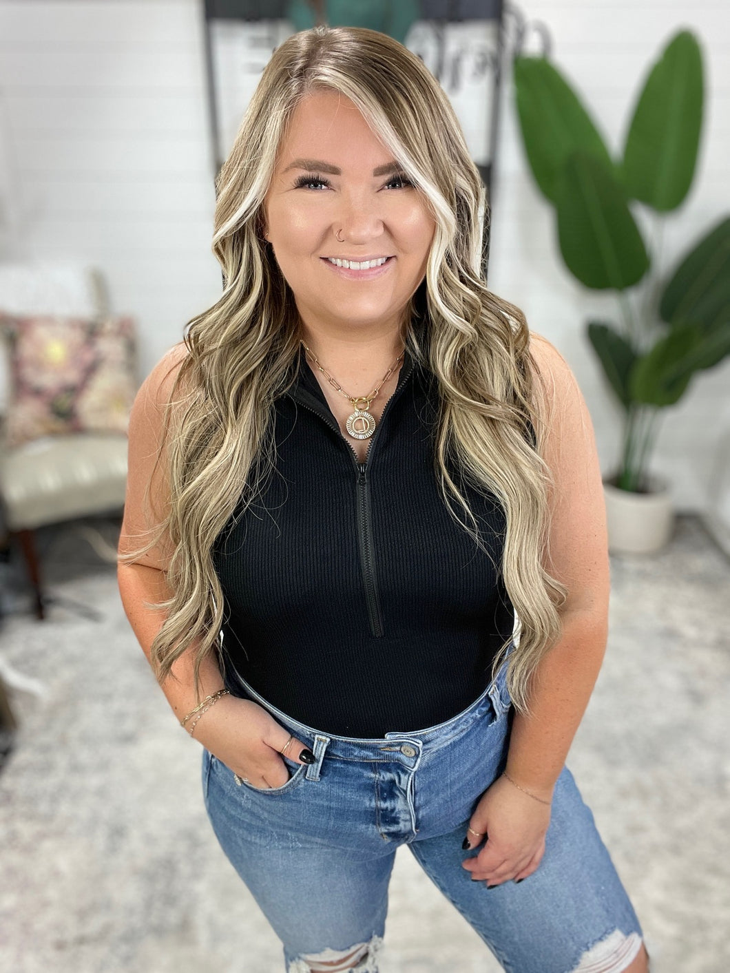 Higher and Higher Ribbed Zip Up Bodysuit
