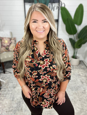 Lizzy Top in Black and Chocolate Floral