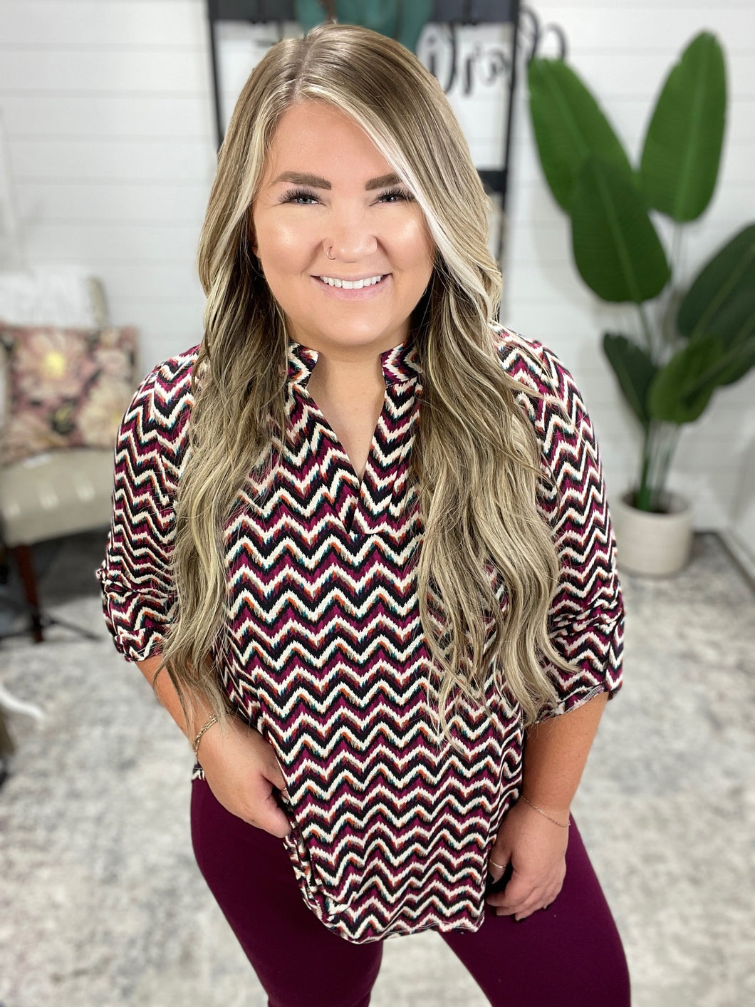 Lizzy Top in Magenta and Black Chevron