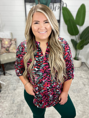 Lizzy Top in Black and Grey Multi Abstract