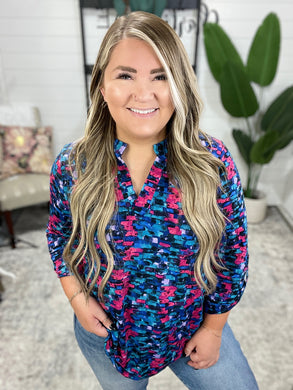 Lizzy Top in Navy and Teal Multi