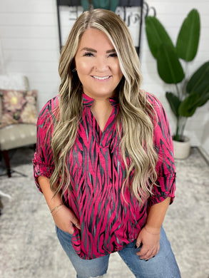 Lizzy Top in Magenta and Red Strokes