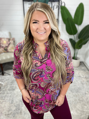 Lizzy Top in Magenta and Wine Paisley