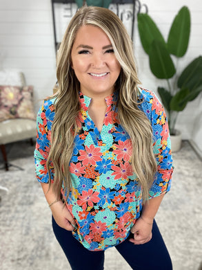 Lizzy Top in Royal and Jade Floral