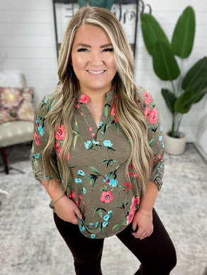 Lizzy Top in Mocha and Coral Floral