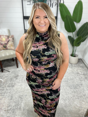 Classy Rock N' Roll Mock Neck Sleeveless Dress in Black Multi