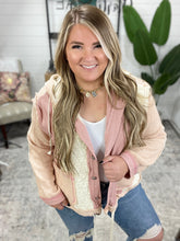 Load image into Gallery viewer, Cut Sew Multi Fabric Hooded Button Down Shacket in Rose Pink