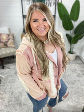 Load image into Gallery viewer, Cut Sew Multi Fabric Hooded Button Down Shacket in Rose Pink