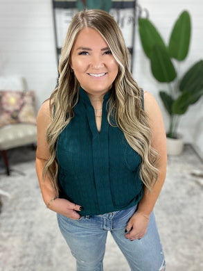 Matter of Fact Pleat Front Sleeveless Blouse in Sea Green