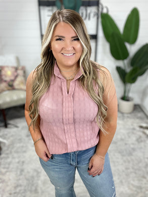 Matter of Fact Pleat Front Sleeveless Blouse in Pink