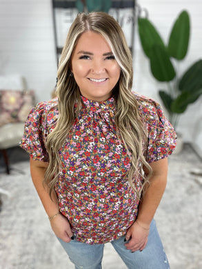 Bohemian Moment Floral Mock Neck Blouse