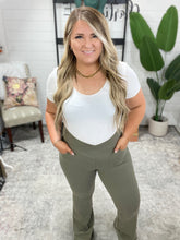 Load image into Gallery viewer, Building Habits Twill Flared Crossover Waist Pant in Dusty Olive