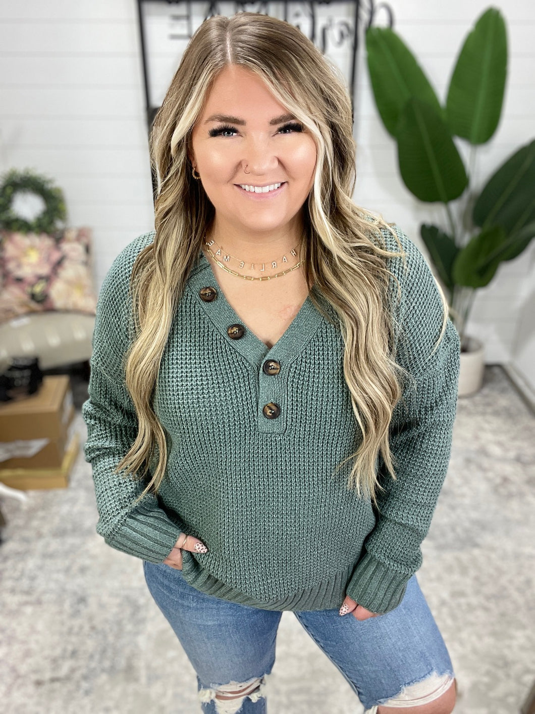 Lakeside View Drop Shoulder Sweater in Sage