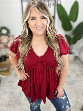 One Day Soon V-Neck Ruffle Detail Top