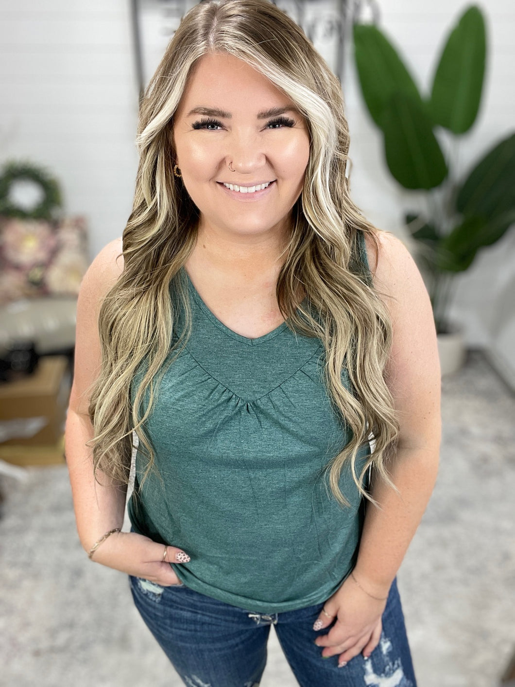 Not So Anxious V-Neck Tank in Mist