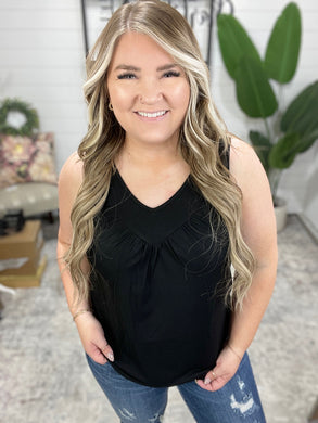 Not So Anxious V-Neck Tank in Black