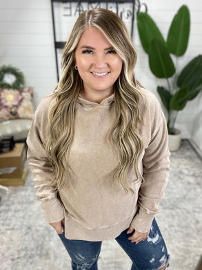 Essential Luxe Corded Hoodie in Light Mocha