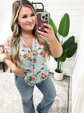 Load image into Gallery viewer, Decorative Button Front Top In Aqua Florals